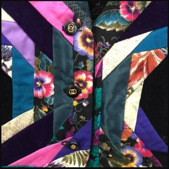 Vintage 80s Patchwork Quilted Wearable Art Vest Velvet - Picture 11 of 16